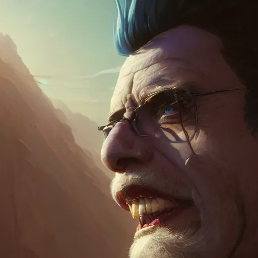 Image similar to closeup portrait of rick sanchez, dramatic light, gorgeous view, depth, high detail, digital art, painted by greg rutkowski and seb mckinnon, by tim burton, trending on artstation