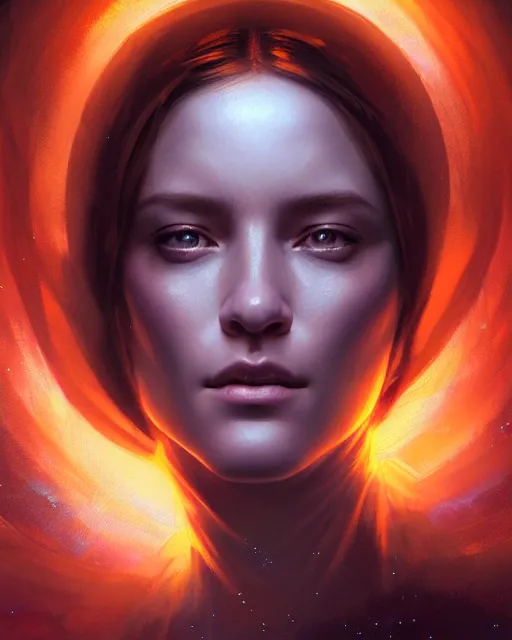 Image similar to epic portrait cinematic shot a giant virgin mary face in space, dark, stars, glowing, glowing eyes, fine details. night setting. realistic shaded lighting poster by craig mullism, artgerm, jeremy lipkin and michael garmash, unreal engine, radiant light, detailed and intricate environment, digital art, trending on art station,