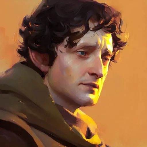 Image similar to greg manchess portrait painting of frodo beutlin as overwatch character, medium shot, asymmetrical, profile picture, organic painting, sunny day, matte painting, bold shapes, hard edges, street art, trending on artstation, by huang guangjian and gil elvgren and sachin teng