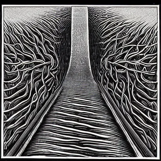 Prompt: the road to the brain, by Maurits Cornelis Escher