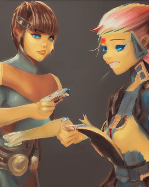 Image similar to a concept painting of sd ai and dall - e ai testing their painting abilities