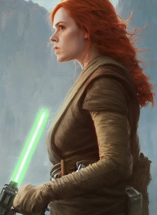 Image similar to mara jade skywalker and luke skywalker ultra detailed, deep focus, intricate painting by greg rutkowski, magali villeneuve and claude monet, trending on artstation