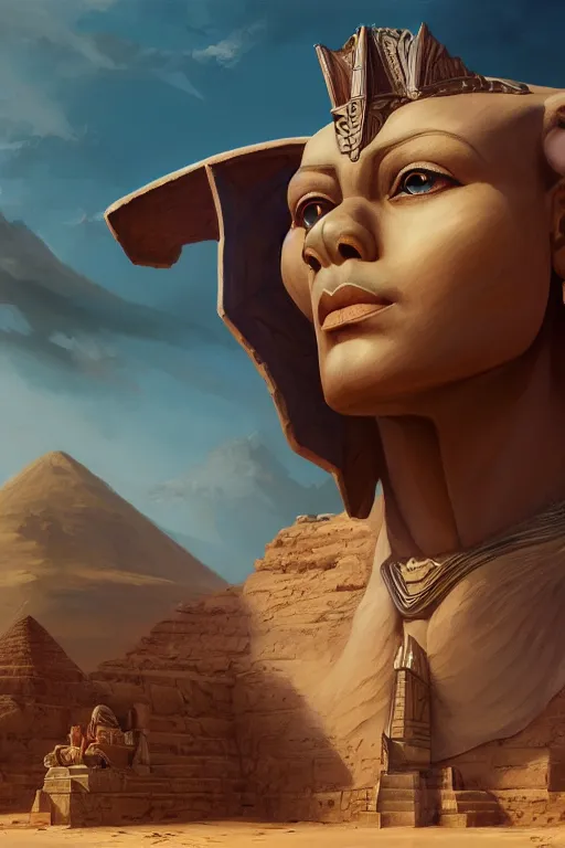 Prompt: legendary sphinx, highly detailed, d & d, fantasy, highly detailed, digital painting, trending on artstation, concept art, sharp focus, illustration, global illumination, ray tracing, realistic shaded, art by artgerm and greg rutkowski and fuji choko and viktoria gavrilenko and hoang lap