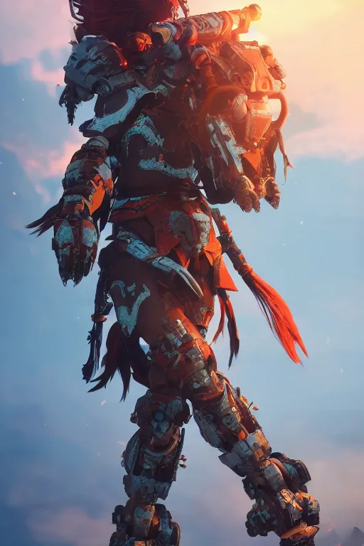 Image similar to combination suit armor aloy horizon forbidden west horizon zero dawn robot ninja mask helmet backpack tribal, aesthetic octane render, 8 k hd resolution, by ilya kuvshinov and cushart krentz and gilleard james radiating a glowing aura cgi rtx 2 0 2 2