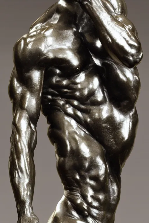 Image similar to andromeda prince statue sculpted by bernini and hedi xandt made with black marble with gold plating, realistic