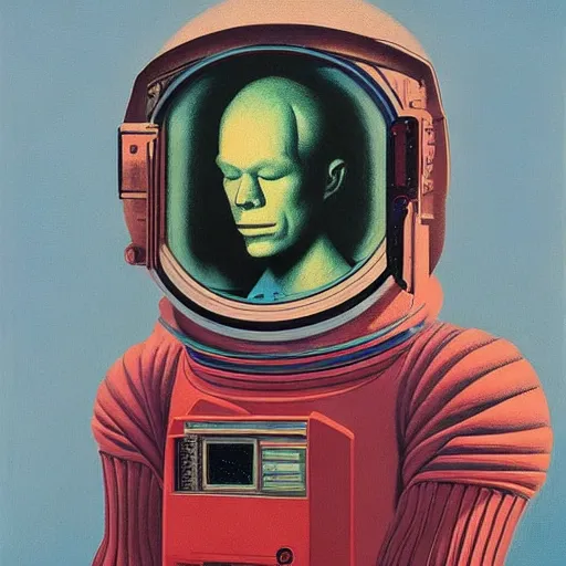 Prompt: portrait of an Astronaut by Andy warhol, Edward Hopper and James Gilleard, Zdzislaw Beksinski, Mark Ryden, Wolfgang Lettl highly detailed