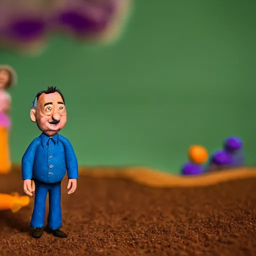 Image similar to a cinematic film still of a claymation stop motion film starring bill murray, shallow depth of field, 8 0 mm, f 1. 8