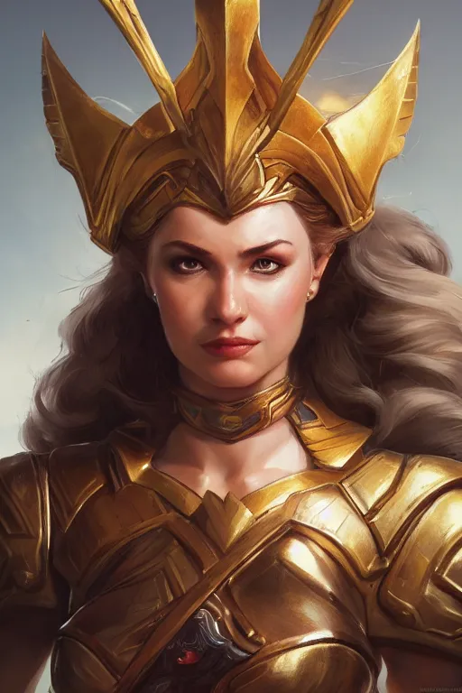 Image similar to amazon valkyrie athena, d & d, fantasy, portrait, highly detailed, headshot, digital painting, trending on artstation, concept art, sharp focus, illustration, art by artgerm and greg rutkowski and magali villeneuve