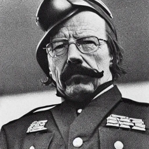 Prompt: Historical photo of Walter White dressed up as Augusto Pinochet