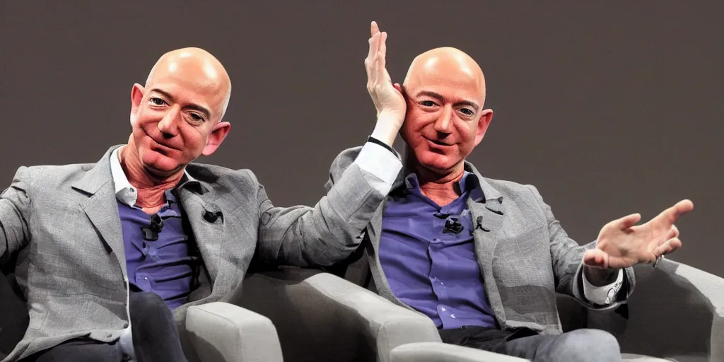 Prompt: ' jeff bezos holding his own head