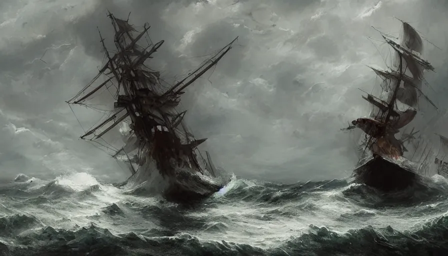 Image similar to A beautiful painting of cthulhu attacking a sailing ship in a stormy sea by greg rutkowski and Kalin Popov , Trending on artstation HD.