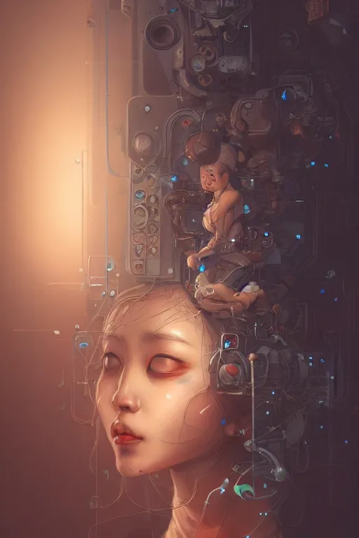 Image similar to hyperrealistic photography of a machine entering a female host in the style of Jin Kagetsu, James Jean and wlop, highly detailed, sharp focus, intricate concept art, digital painting, ambient lighting, 4k, artstation