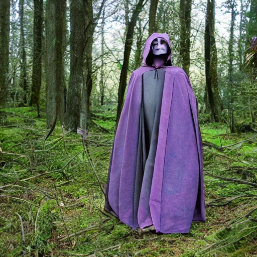 Image similar to medieval cloak wearing anthro lizard, photograph captured in the woods