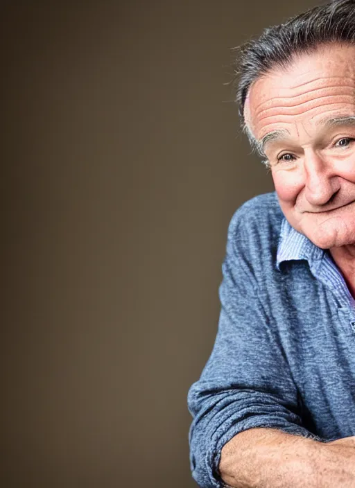 Image similar to DSLR photo portrait still of 71 year old age 71 Robin Williams at age 71!!!, 85mm f1.8