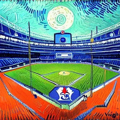 Image similar to a beautiful painting of the rogers centre, oil on canvas, by van gogh