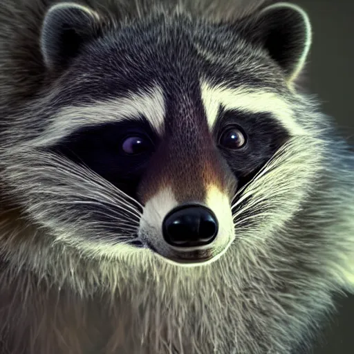 Prompt: a hyperrealistic octane render of a raccoon with a telephoto lens for a nose, photorealism, unreal engine, dramatic lighting, volumetric lighting, uplighting
