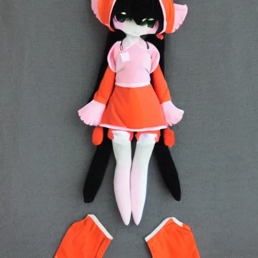 Image similar to cute fumo plush of a girl in a nurse costume, pink and orange, anime girl