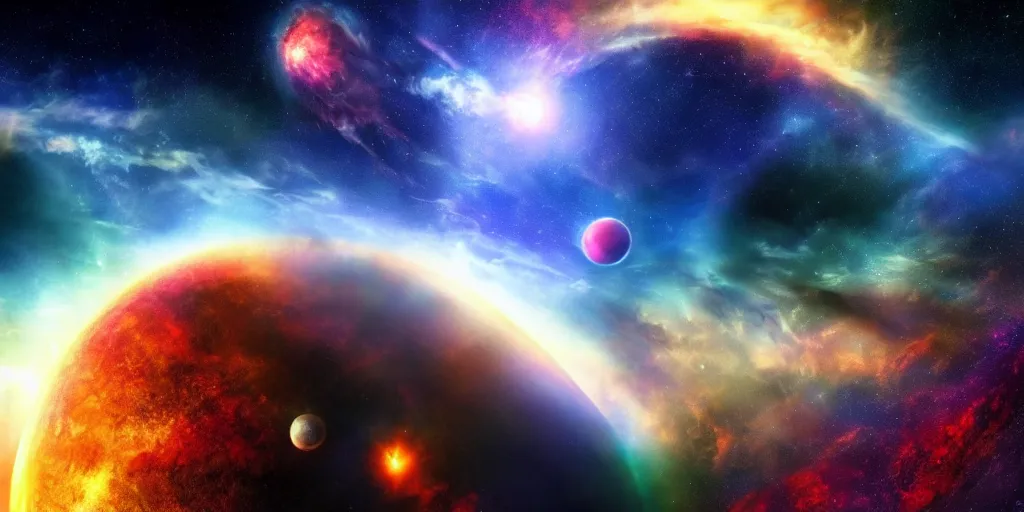 Prompt: a stunning vista of alien planets, vibrant, nebula, space, science fiction