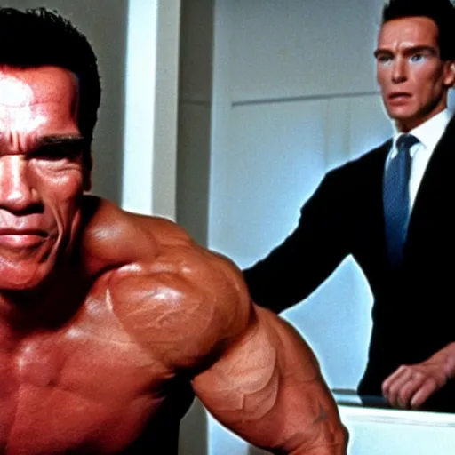 Prompt: arnold schwarzenegger as patrick bateman in american psycho