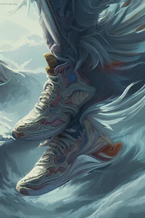 Image similar to painted sneakers, fantasy, intricate, elegant, highly detailed, digital painting, artstation, concept art, smooth, sharp focus, illustration, art by riot games