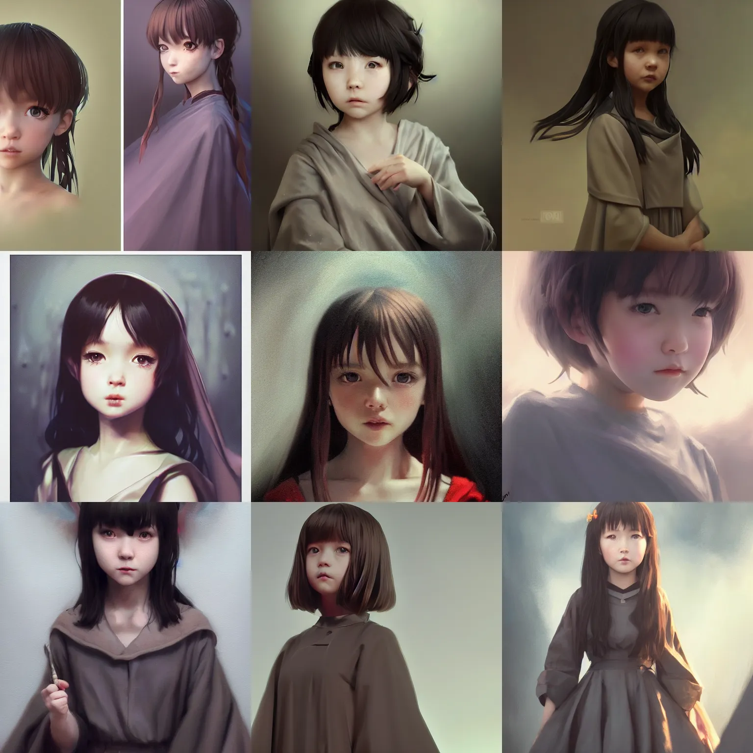 Image similar to realistic style at CGSociety by WLOP,ilya kuvshinov,krenz cushart,Greg Rutkowski,trending on artstation.Zbrush sculpt colored,Octane render in Maya,Houdini VFX.Realistic cute young girl who is dark disciple,expressing joy,wearing robe,silky hair, deep eyes.Oil painting.Cinematic dramatic atmosphere,sharp focus,soft volumetric studio lighting.