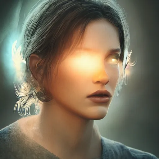 Image similar to portrait art of female angel, art by alessio albi 8 k ultra realistic, angel wings, lens flare, atmosphere, glow, detailed, intricate, full of colour, cinematic lighting, trending on artstation, 4 k, hyperrealistic, focused, extreme details, unreal engine 5, cinematic, masterpiece