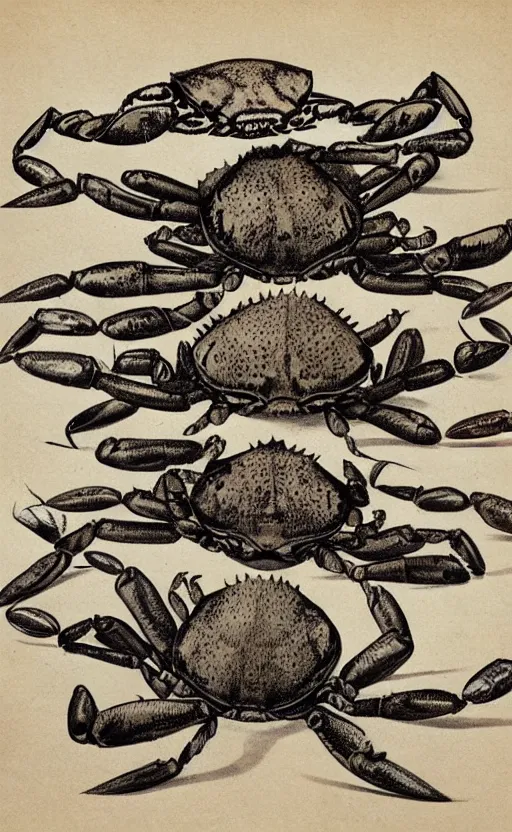 Image similar to a page of crabs illustrations, 1 9 0 0 s, highly detailded