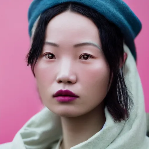 Image similar to closeup photo of a young chinese tribal woman in the style of rosie matheson in a film still of the grand budapest hotel ( 2 0 1 4 )