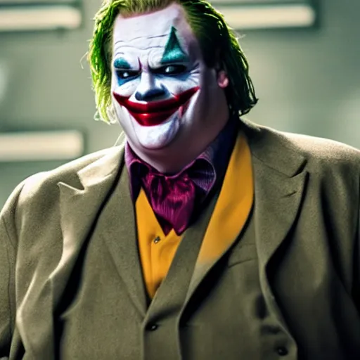 Image similar to stunning awe inspiring chris farley as the joker movie still 8 k hdr atmospheric lighting