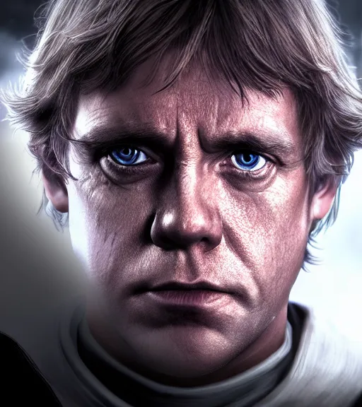 Image similar to Luke Skywalker in pain and anger deep dark technoir portrait cinematic photo by Leica Zeiss using force in detailed squareenix mcu style 3d unreal trending on artstation deviantart realistic hd by Kubrick and lucas