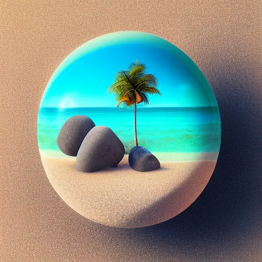 Image similar to a beautiful rock on the beach, octane render, raytracing, detailed, 8 k