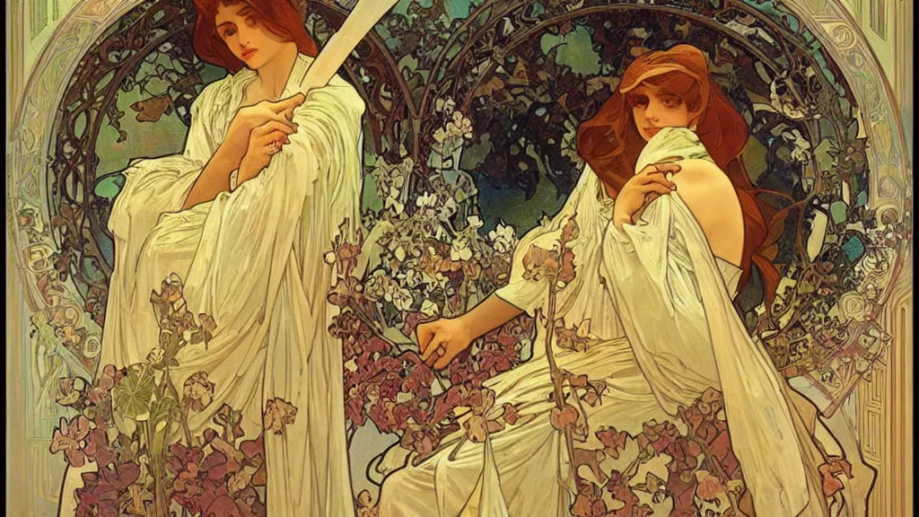 Image similar to the most beautiful scene, an expressive oil painting by alphonse mucha