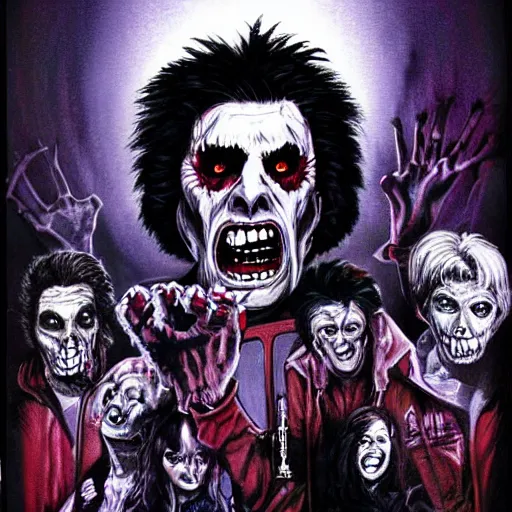 Image similar to Fright night inspired art, 1980s horror movie, illustration