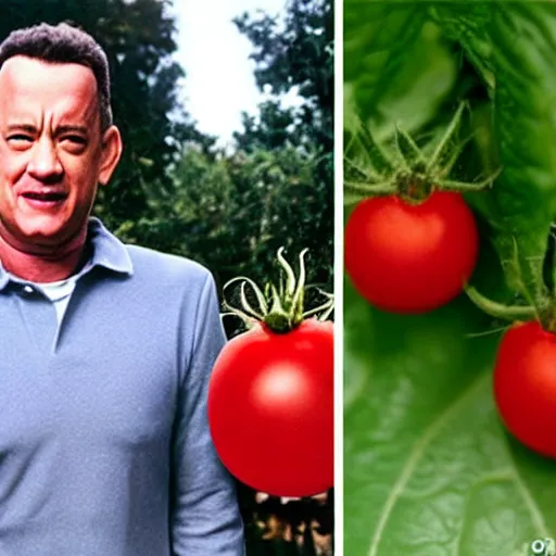 Image similar to tom hanks made out of a tomato