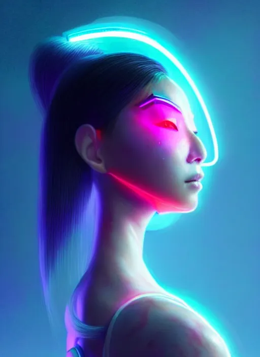 Image similar to an extremely beautiful asian female humanoid with freckle cheeks, cyber neon lighting, by loish, d & d, fantasy, futurism, cyberpunk fashion clothes, elegant profile posing, perfect anatomy, hyper photorealistic, digital photography, artstation, pinterest, concept art, art by pascal blanche and greg rutkowski,