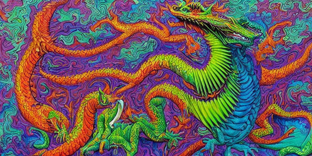 Prompt: “psychedelic dragon sculpture by alex grey”