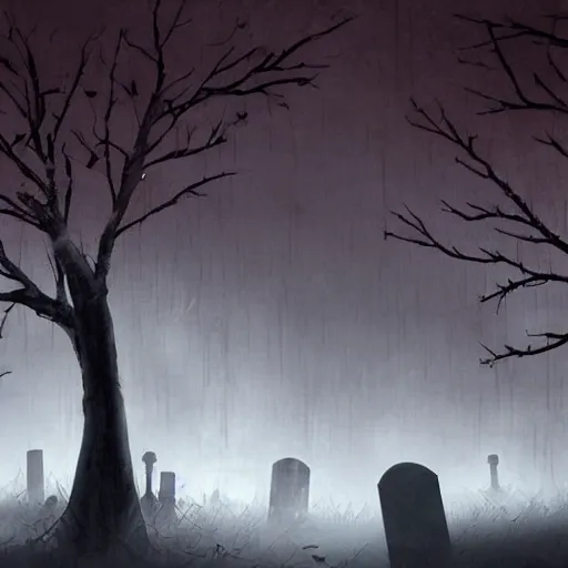 Prompt: a lonely graveyard at night, the moon shine is falling on a specific grave with a sakura tree beneath it also there's the fall of super mad and with extrem anger lucifer, its raining and the atmosphere is oppressive dark with many shadows and dark red highlights, concept art by aleksandra waliszewska, cinematic atmosphere