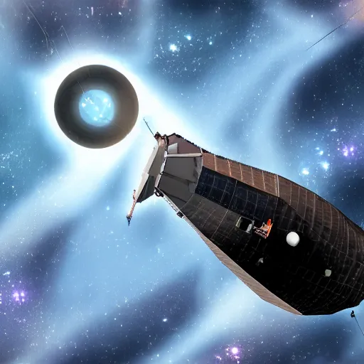 Prompt: photorealistic spacecraft, blackhole in background