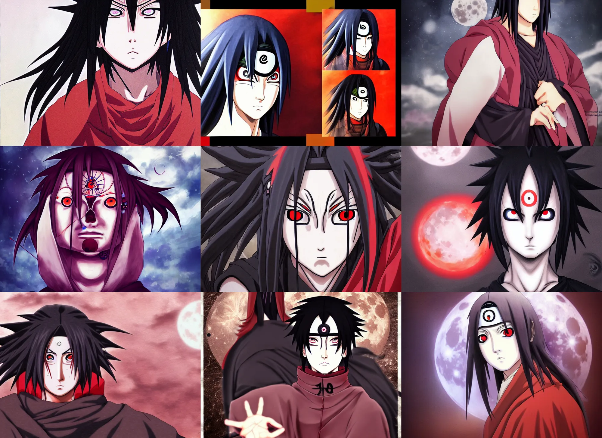 Prompt: baroque oil uchiha itachi, full moon, cloudy, anime, full face portrait, high symmetry, close look, hyper detailed
