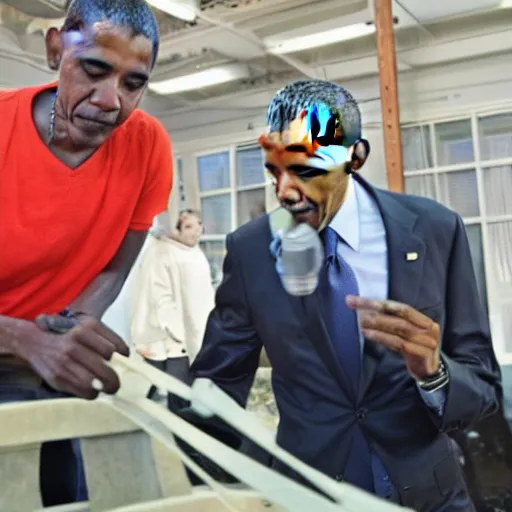 Image similar to president barack obama building a boat