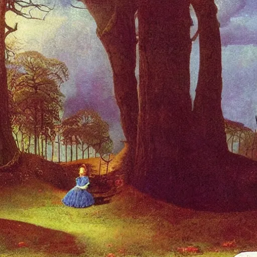 Prompt: Alice in Wonderland, painted by Caspar David Friedrich, oil painting