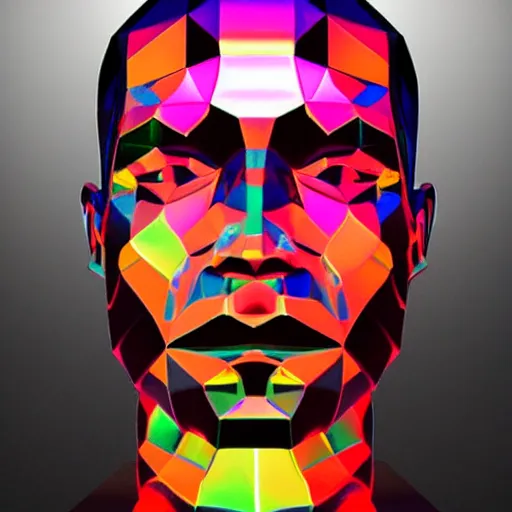 Image similar to a 3d human head made up of shiny holograms