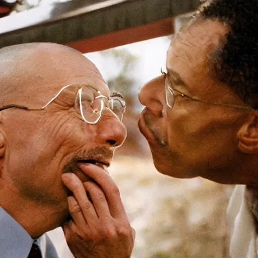 Image similar to walter white kissing gus fring, 8k , professional photography