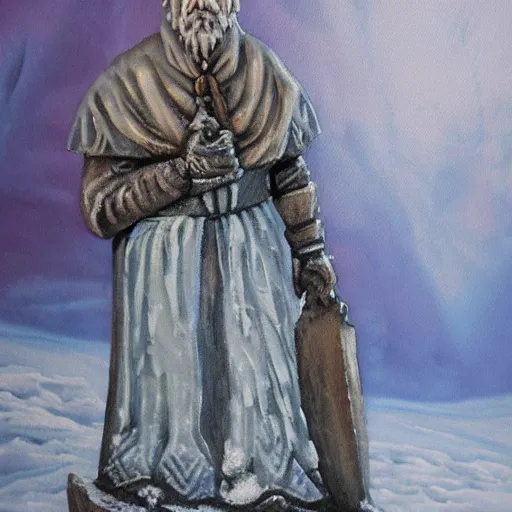 Image similar to painting of frozen medieval peasant ice statue, dark fantasy, fairytale