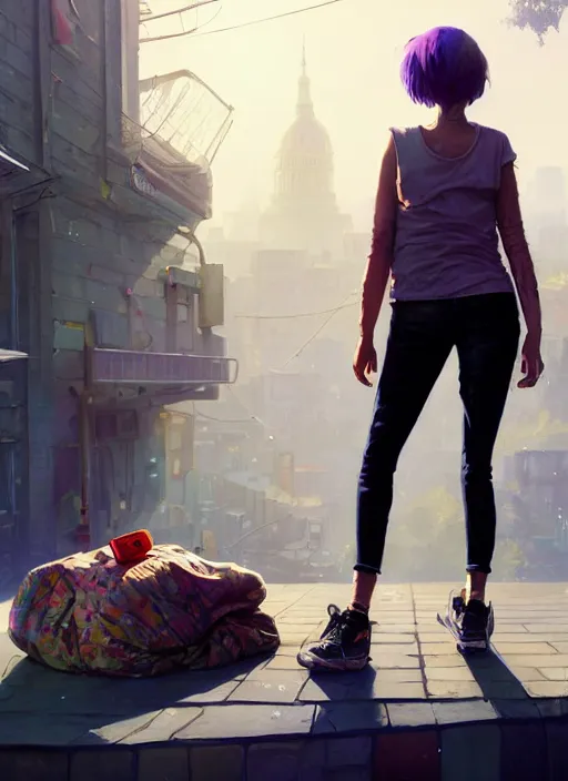 Prompt: Highly detailed full-body portrait of homeless Katy Perry, in GTA V, Stephen Bliss, unreal engine, fantasy art by Greg Rutkowski, Loish, Rhads, Makoto Shinkai and Lois van baarle, ilya kuvshinov, rossdraws, Mat collishaw, global illumination, radiant light, detailed and intricate environment