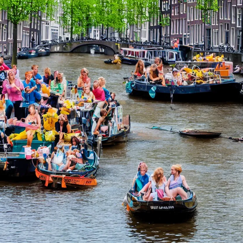 Prompt: hamsters riding boats in Amsterdam with tropical drink