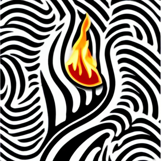 Image similar to simple yet detailed retro minimalistic fire flames warning enamel pin, use of negative space allowed, black and white only, smooth curves