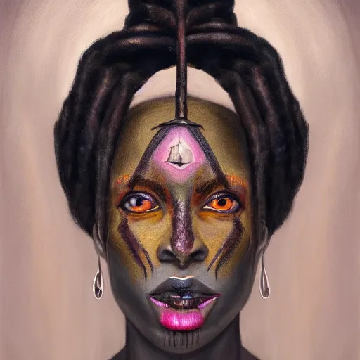 Image similar to a symmetrical portrait of a voodoo witch, oil painting, pale colors, high detail, 8 k, wide angle, trending on artstation,