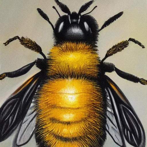 Image similar to an oil painting of a bee with human face