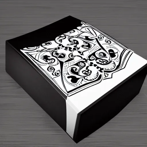 Prompt: ornate box design modern black and white color scheme